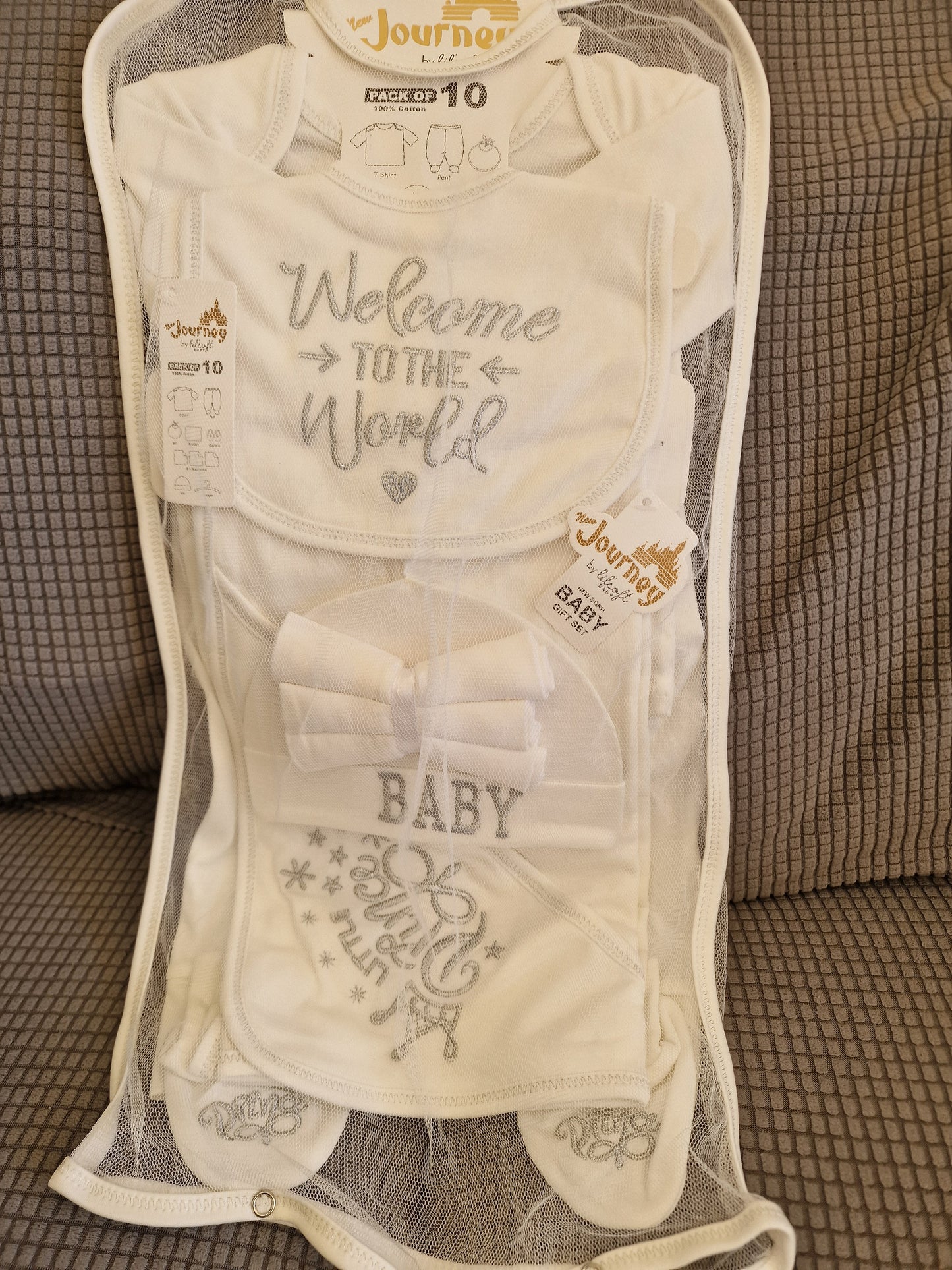 Lilsoft 'New Journey' 10-Piece Luxury Cotton Baby Gift Set – Unisex White & Silver