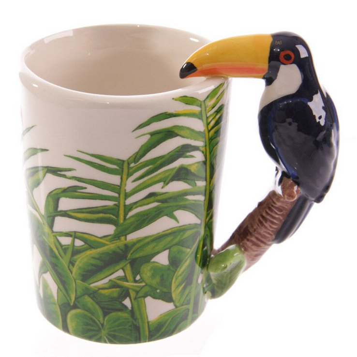 Toucan Party Toucan Ceramic Shaped Handle Mug with Jungle Decal