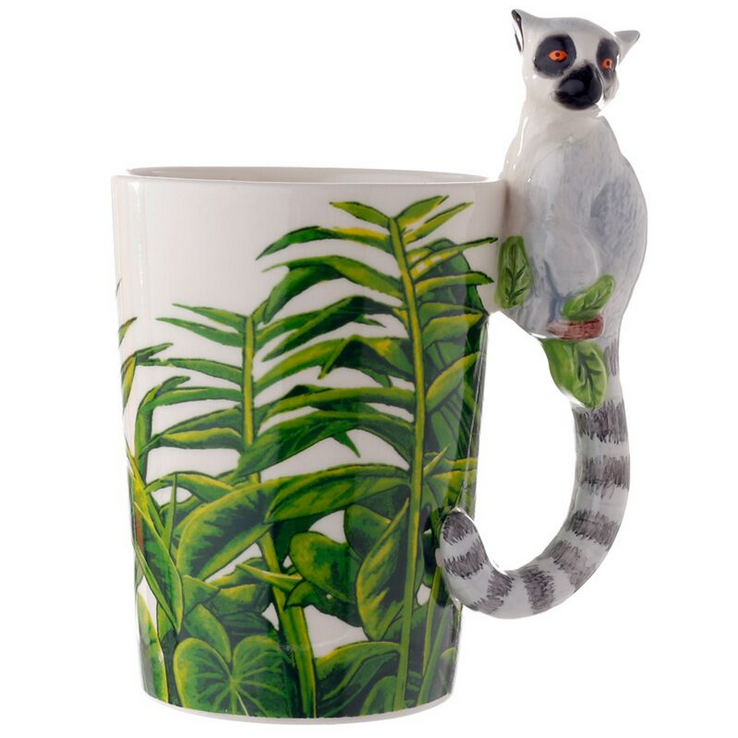 Lemur with Jungle Decal Ceramic Shaped Handle Mug