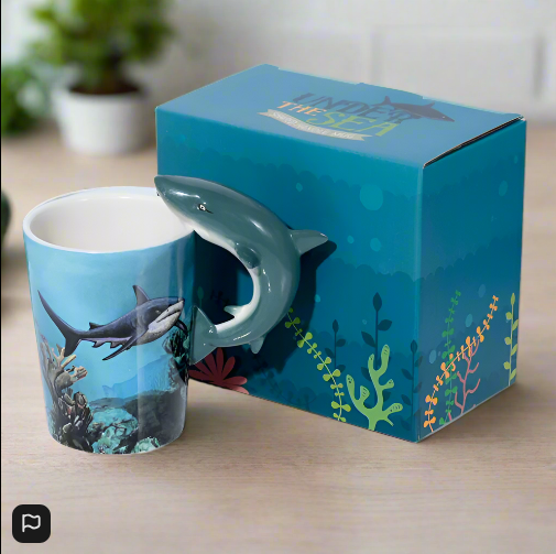 Lisa Parker Shark Ceramic Shaped Handle Mug