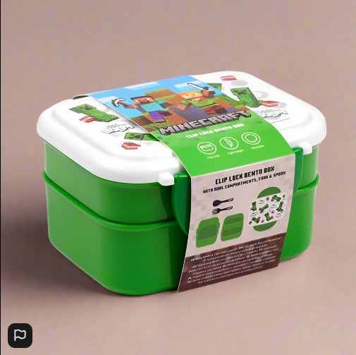 Minecraft Creeper & TNT Clip Lock Stacked Bento Lunch Box with Cutlery