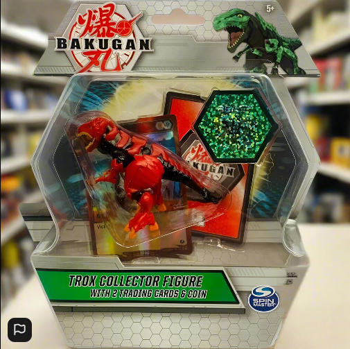 Bakugan Trox (Red) Collector Action Figure With 2 Trading Cards and Coin