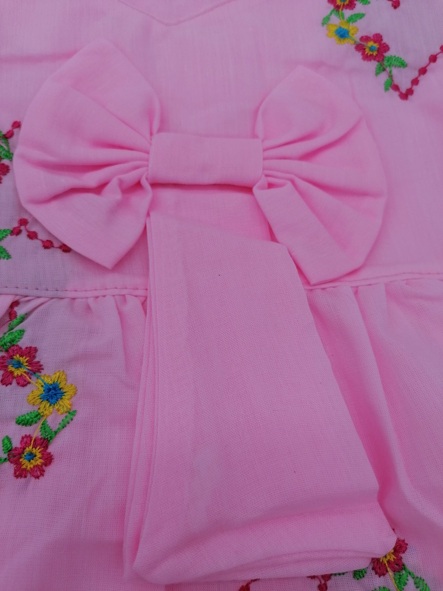 Hezké holčičí vyšívané bavlněné šaty s kalhotami délka 16 palců (41 cm) 2 barvy