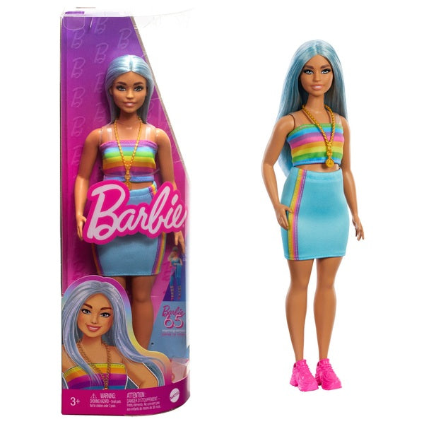 Barbie Fashionista Doll 218 with Blue Hair & Rainbow Top