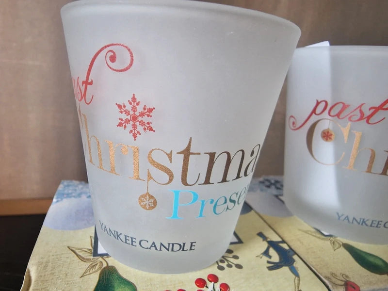 Vintage Yankee Candle 2014 "Christmas Present" Frosted Votive Holders (Set of 2)