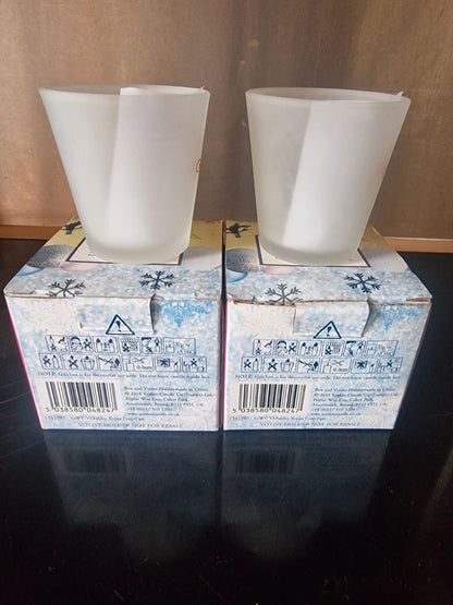 Vintage Yankee Candle 2014 "Christmas Present" Frosted Votive Holders (Set of 2)