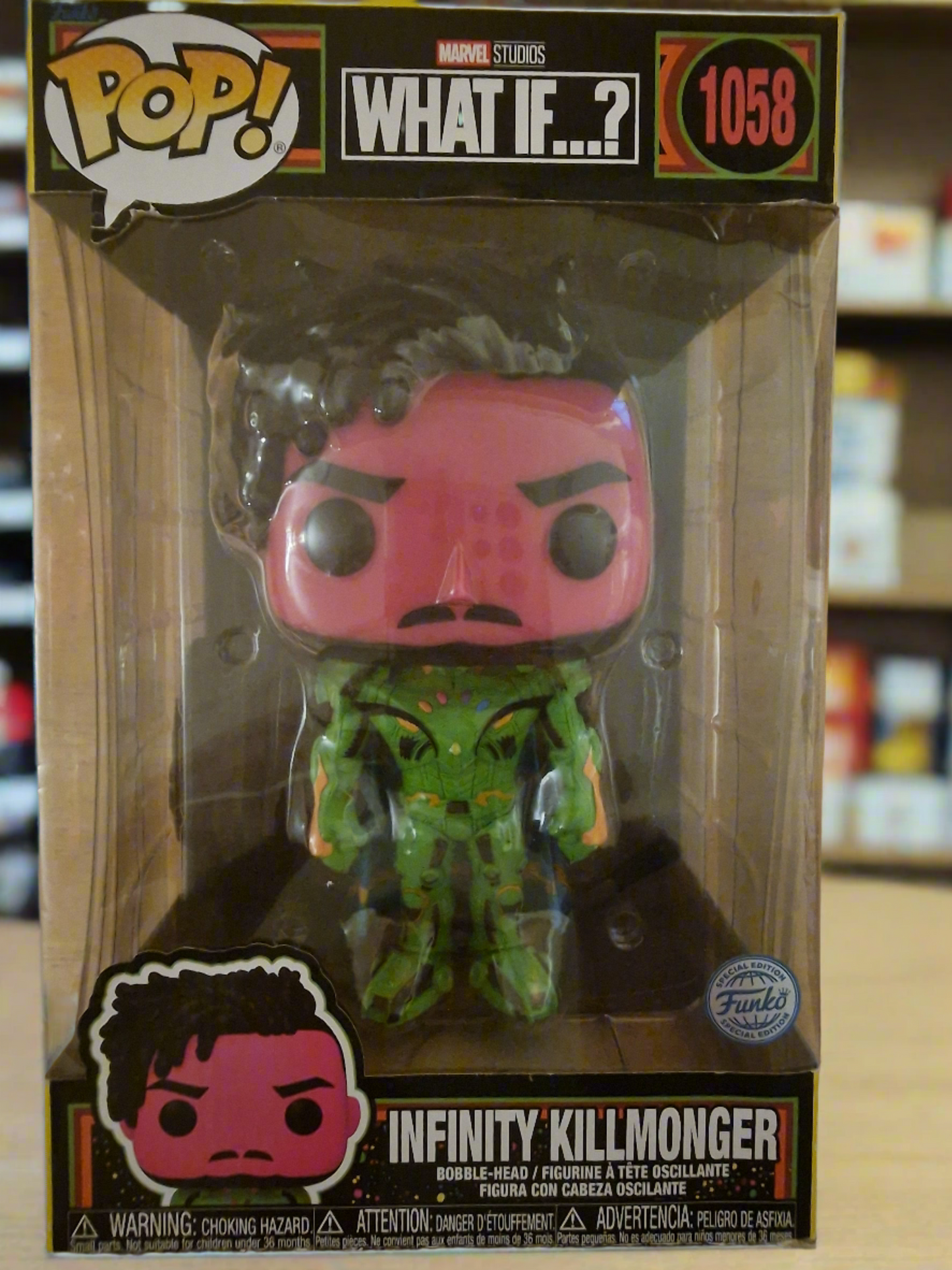 Funko POP  Marvel  What If .? Infinity Killmonger  #1058 Blacklight Edition