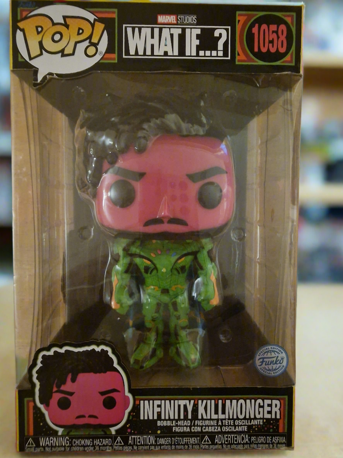 Funko POP  Marvel  What If .? Infinity Killmonger  #1058 Blacklight Edition