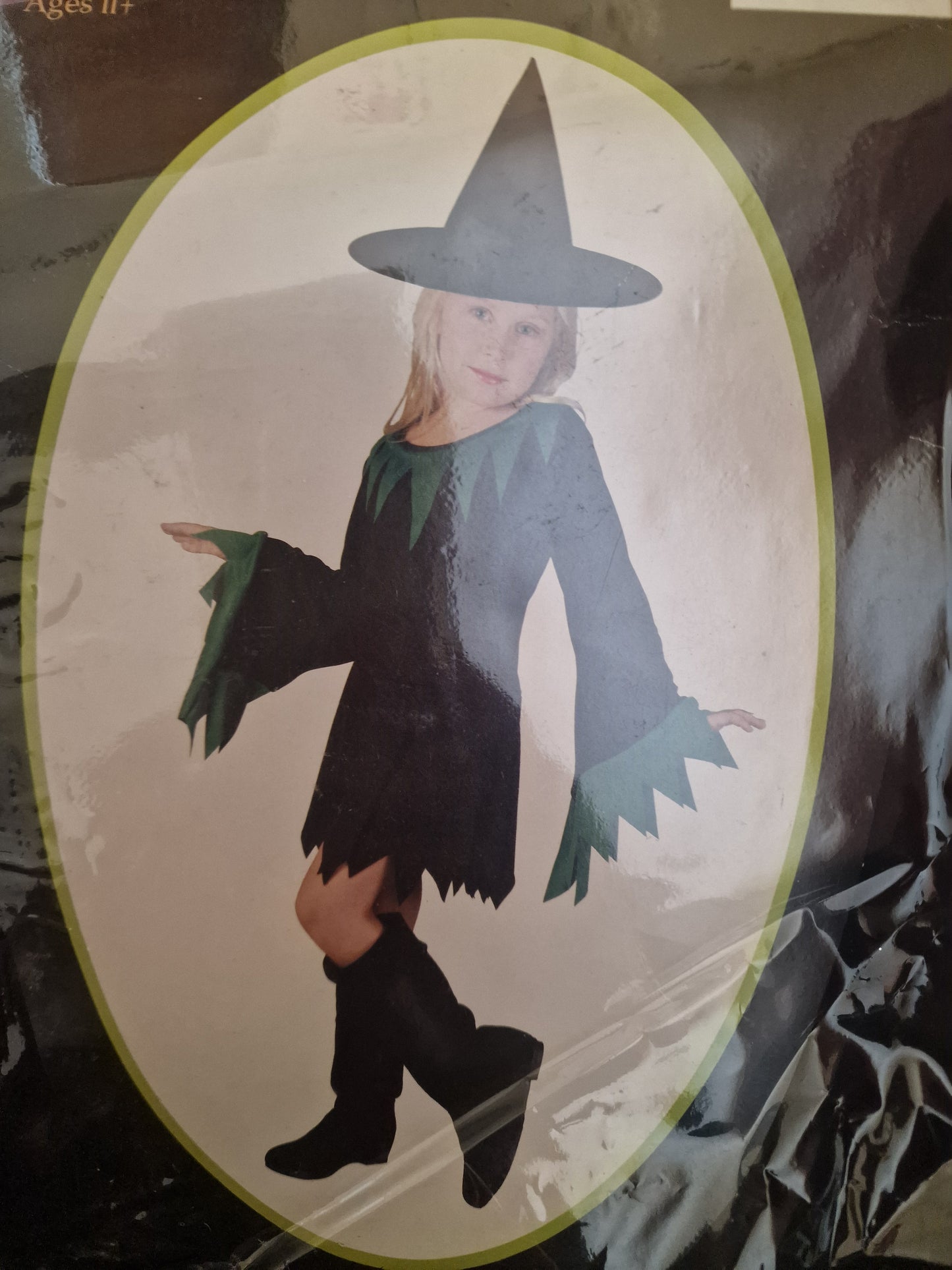 Spooktacular Witch Girls Costume Black With Green Black Hat Included 4 To 6 Year