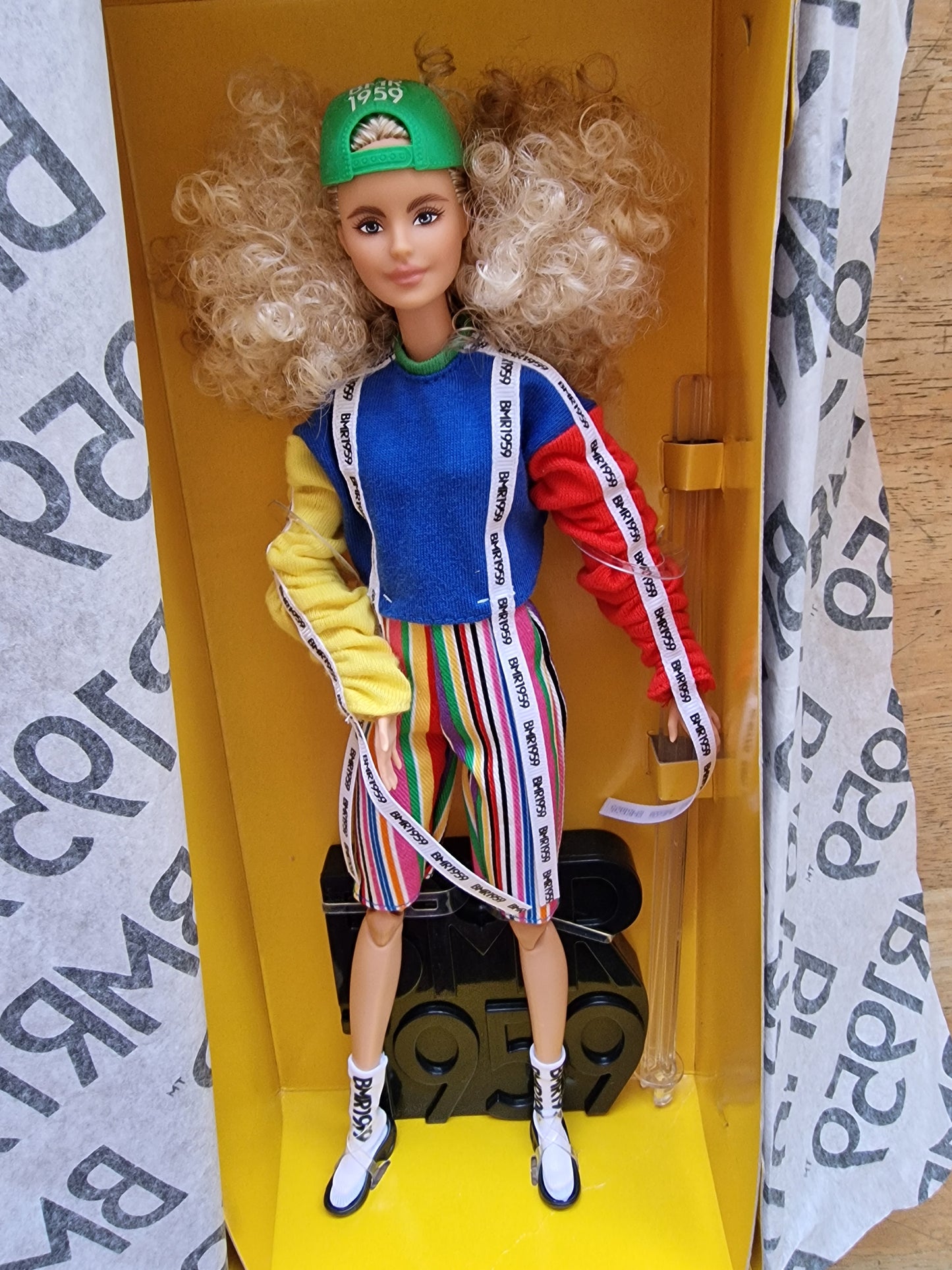 Barbie BMR 1959 Barbie Signature Doll Blonde Hair Green Cap Stripey Trousers