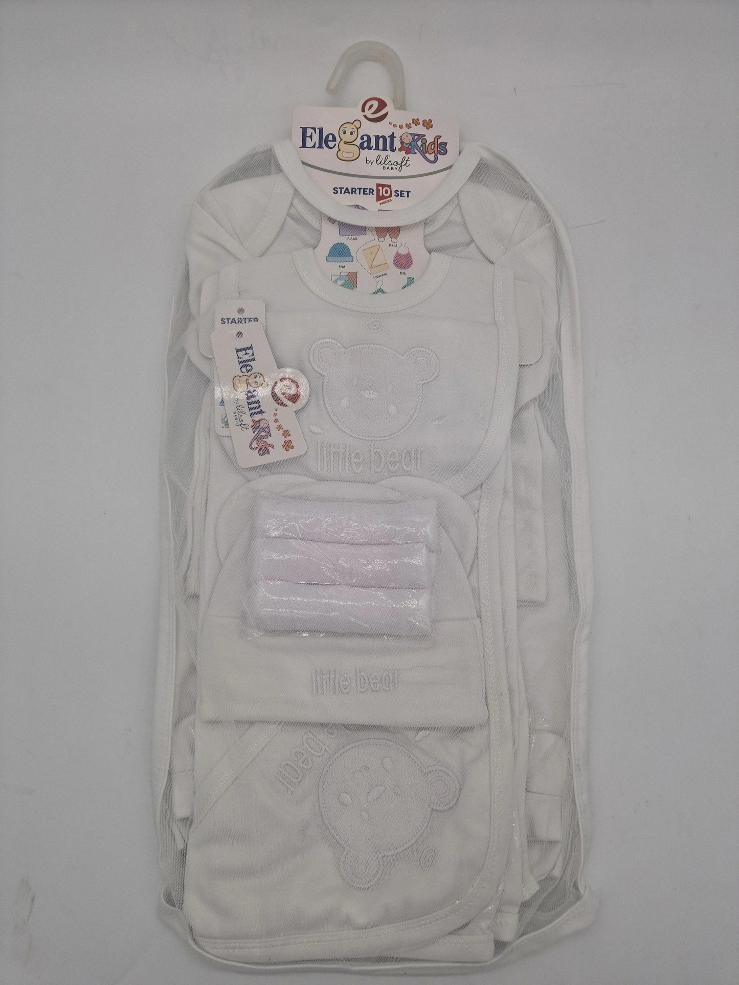 Elegant Kids lilsoft Baby 10 Piece Starter Set Little Bear Design In White