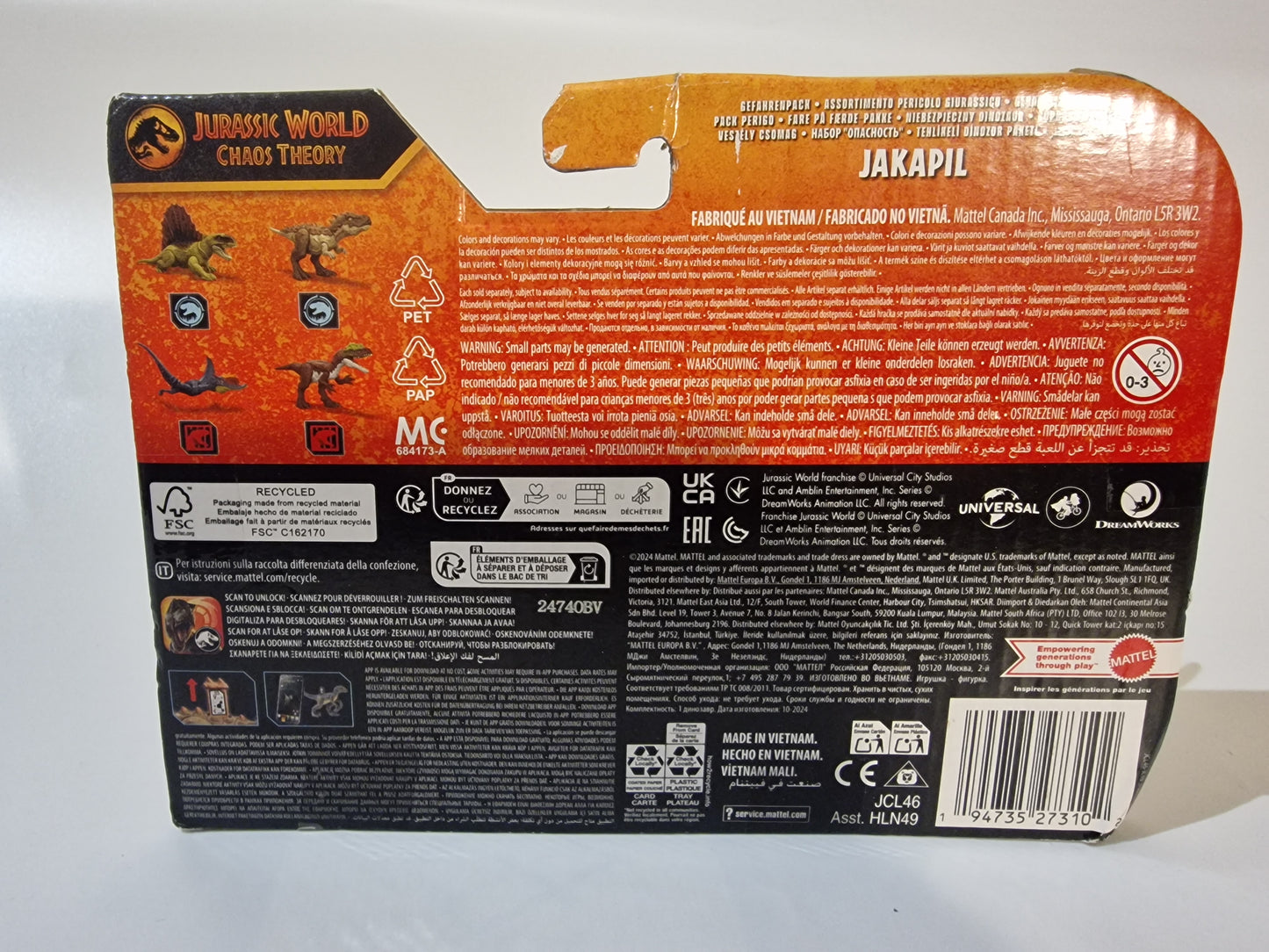 Jurassic World Chaos Theory Jakapil Dinosaur Figure Mattel Danger Pack NEW