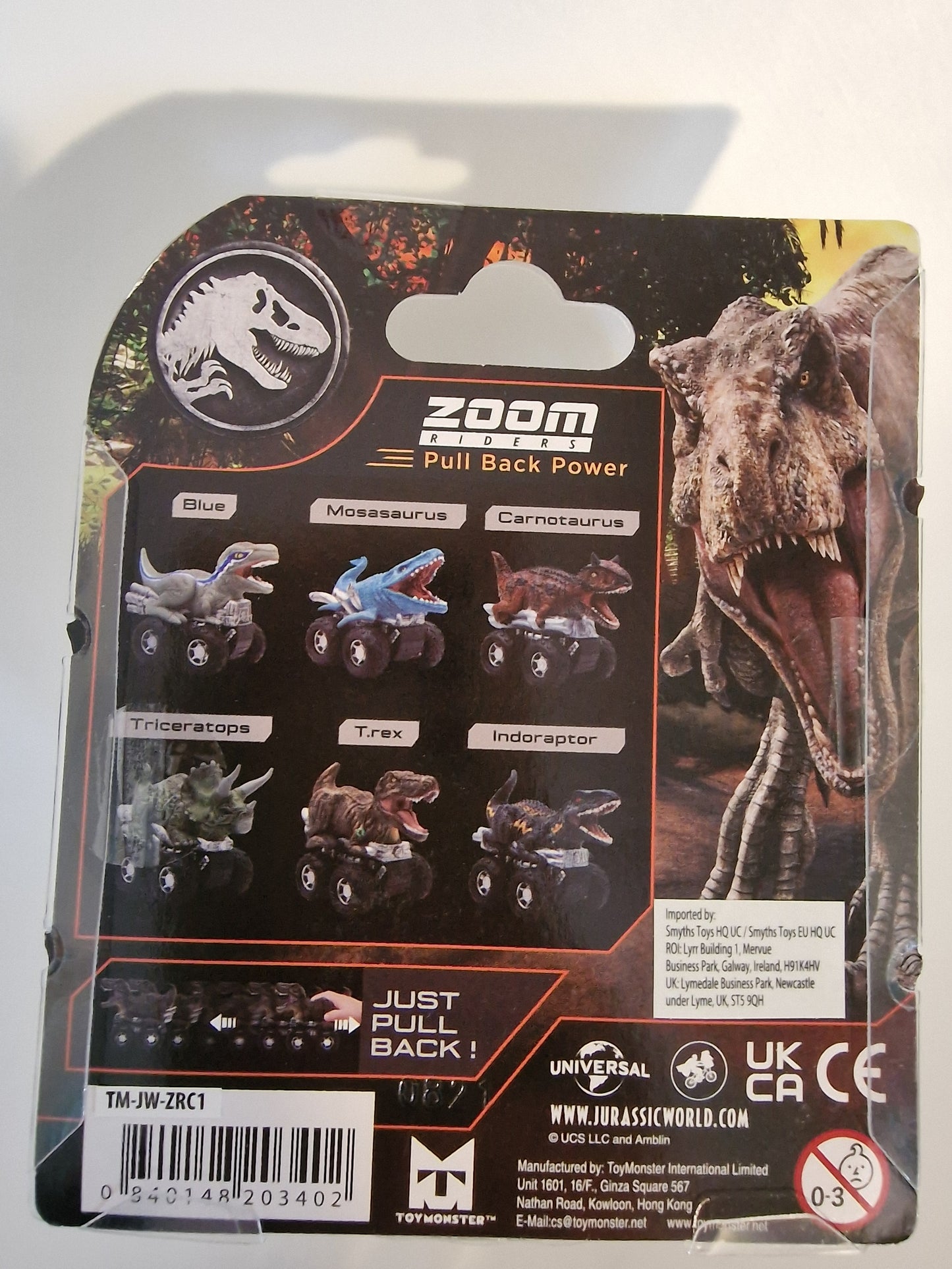 Jurassic World Triceratops Zoom Riders Pull Back Dino Car Vehicle Toy NEW