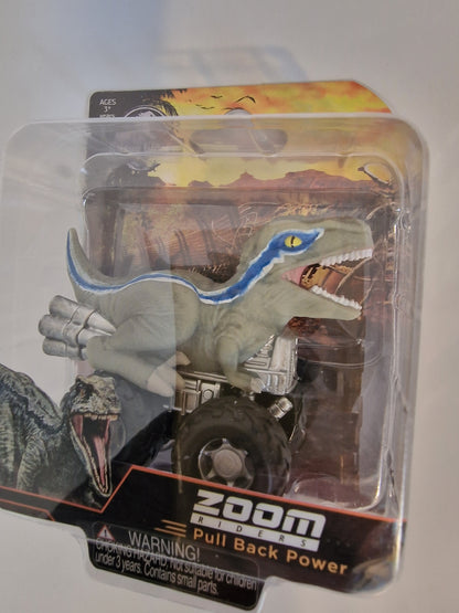 Jurassic World Blue Velociraptor Zoom Riders Pull Back Dino Car Toy NEW