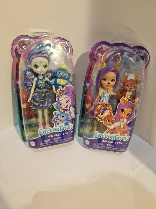 Enchantimals Doll Set: Danessa Deer & Patter Peacock (New in Box)