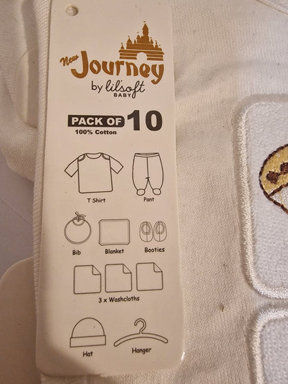 Lilsoft Baby 10-Piece "New Journey" Newborn Gift Set – Little Friends (White/Gold)