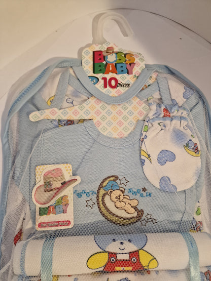 The Boss Baby" 10-Piece Luxury Newborn Essentials Gift Set – Blue & White