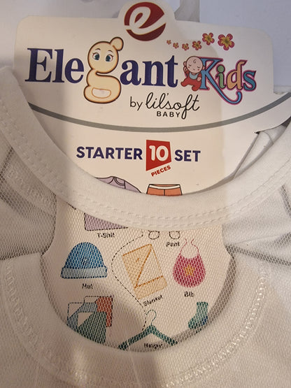 Newborn Baby 10-Piece Gift Set - 100% Cotton - White Little Bear Starter Kit