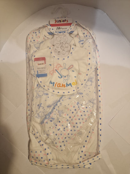 Juniors 10-Piece Essential Newborn Baby Gift Set - Blue & Pink Polka Dot