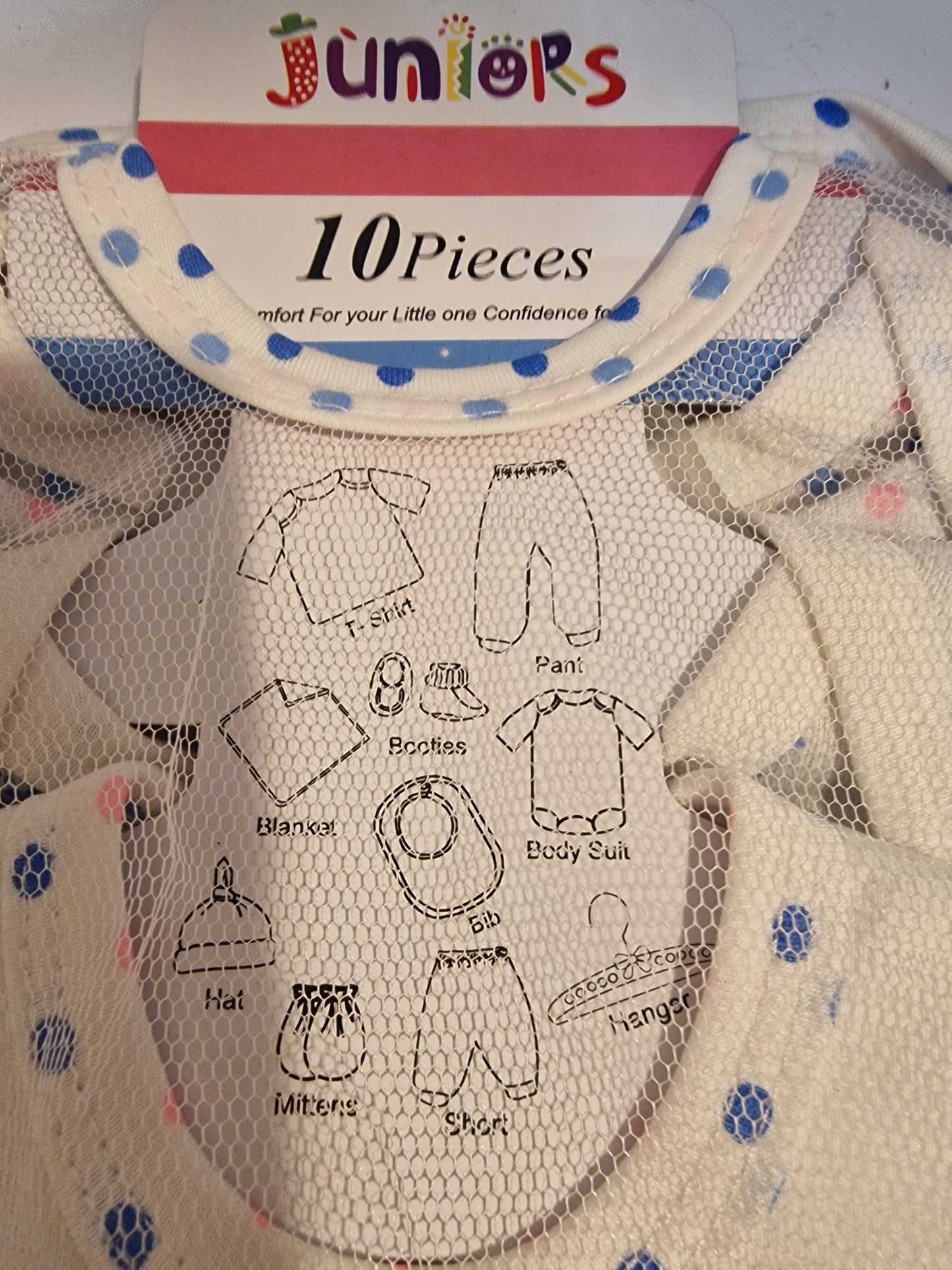 Juniors 10-Piece Essential Newborn Baby Gift Set - Blue & Pink Polka Dot