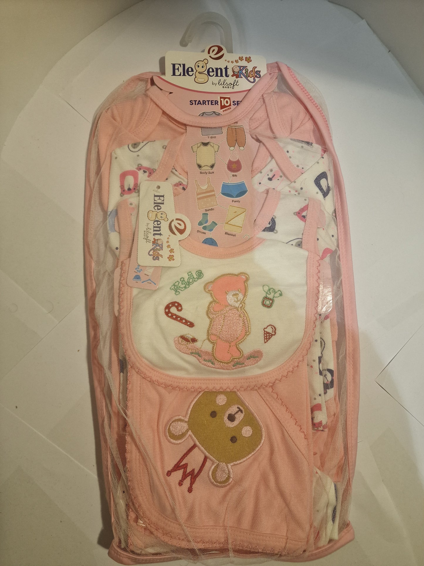 Elegant Kids by Lilsoft Baby Girl 10-Piece Starter Clothing Set – Pink Bear Theme