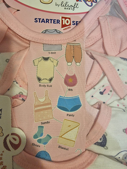 Elegant Kids by Lilsoft Baby Girl 10-Piece Starter Clothing Set – Pink Bear Theme