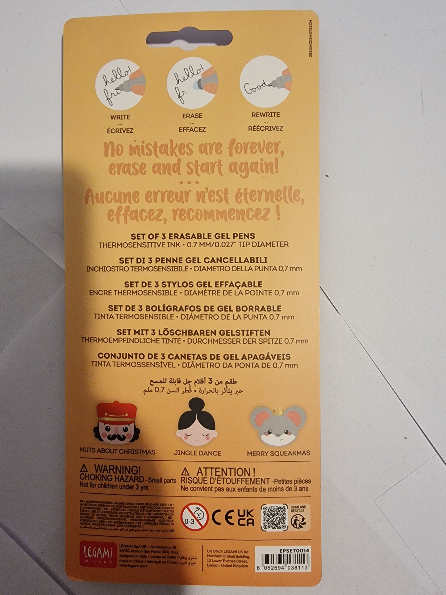 Legami Milano Erasable Gel Pens - The Nutcracker Limited Edition (Set of 3)