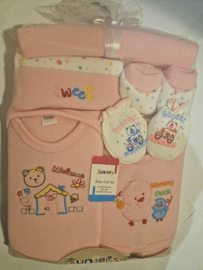 Juniors 8-Piece Newborn Baby Girl Gift Set - Pink Blanket & Essentials Clothing Bundle