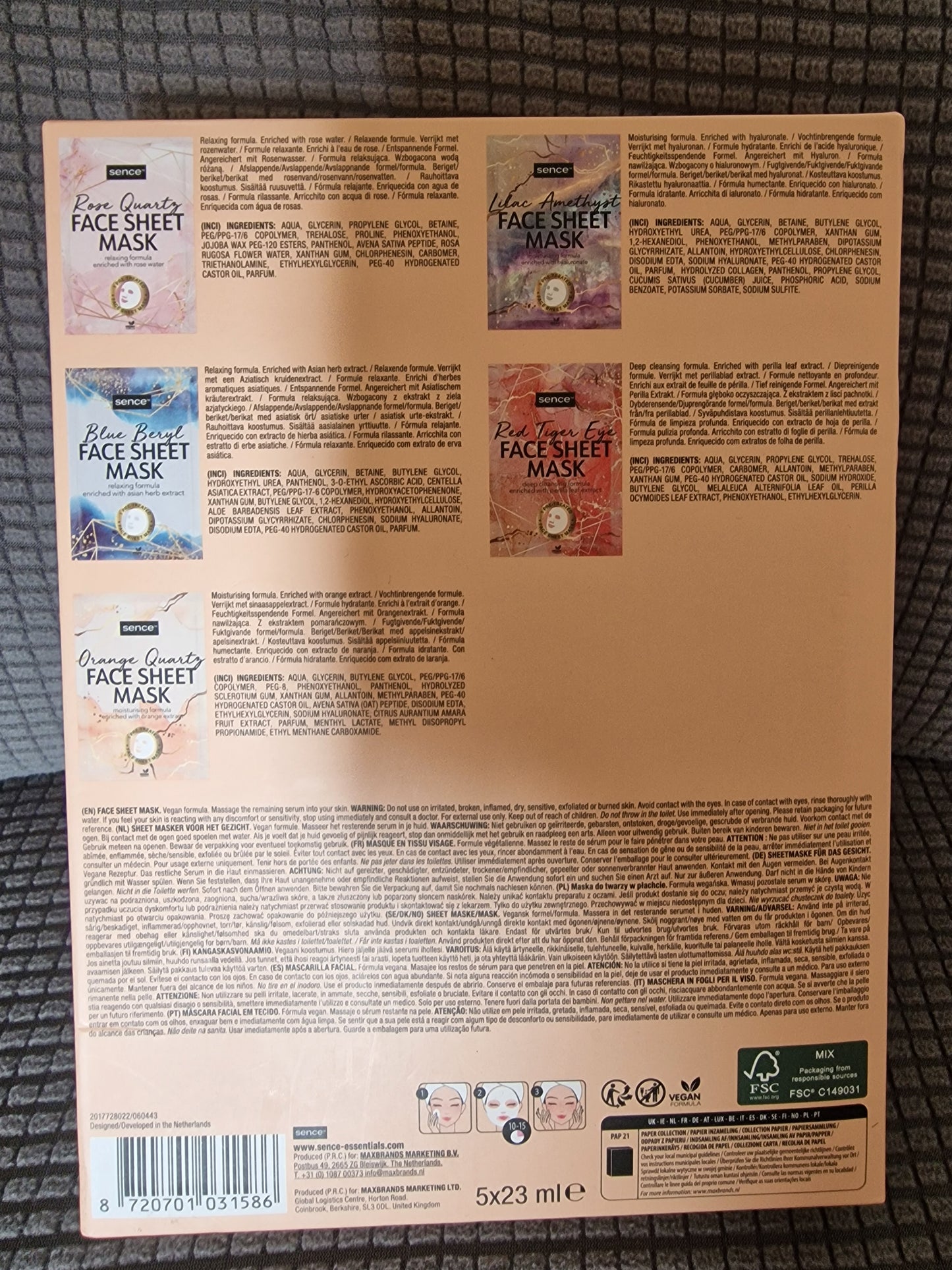 Sence Collection Beauty Secrets Face Mask Book - 5 Piece Vegan Sheet Mask Set