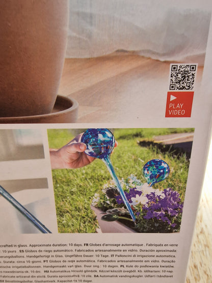 Aqua·Loon Handcrafted Glass Self-Watering Globes – Set of 2 (Blue Marble) Innovagoods