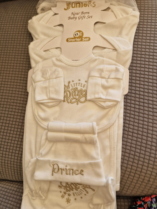 Lilsoft Newborn Baby Boy 11-Piece Gift Set - "Little Prince" White & Gold Starter Set