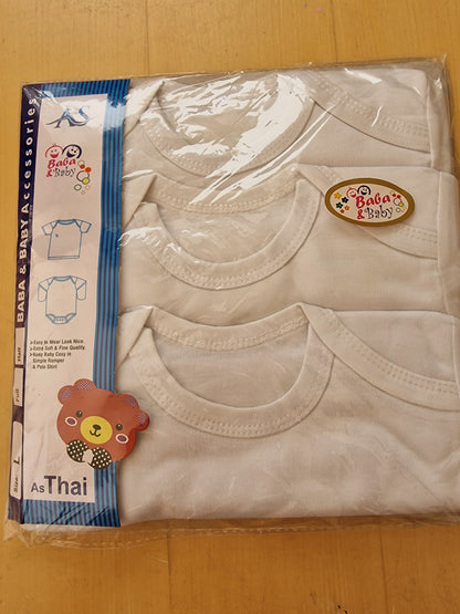 100% Cotton Long-Sleeve Baby Vests - Pack of 3 (White) | Newborn Essentials