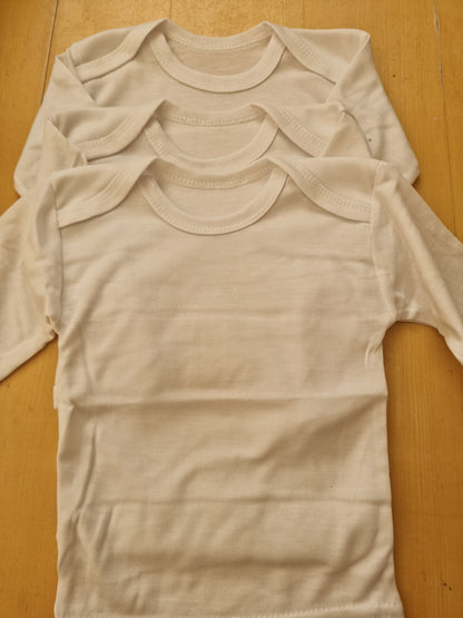 100% Cotton Long-Sleeve Baby Vests - Pack of 3 (White) | Newborn Essentials