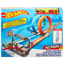 Načíst obrázek do prohlížeče Galerie, Hot Wheels Double Loop Dash Track Set &amp; 2 Diecast Toy Cars