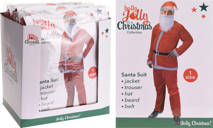 Holly Jolly Christmas Santa Claus Costume Jacket Trousers Hat Beards Belt