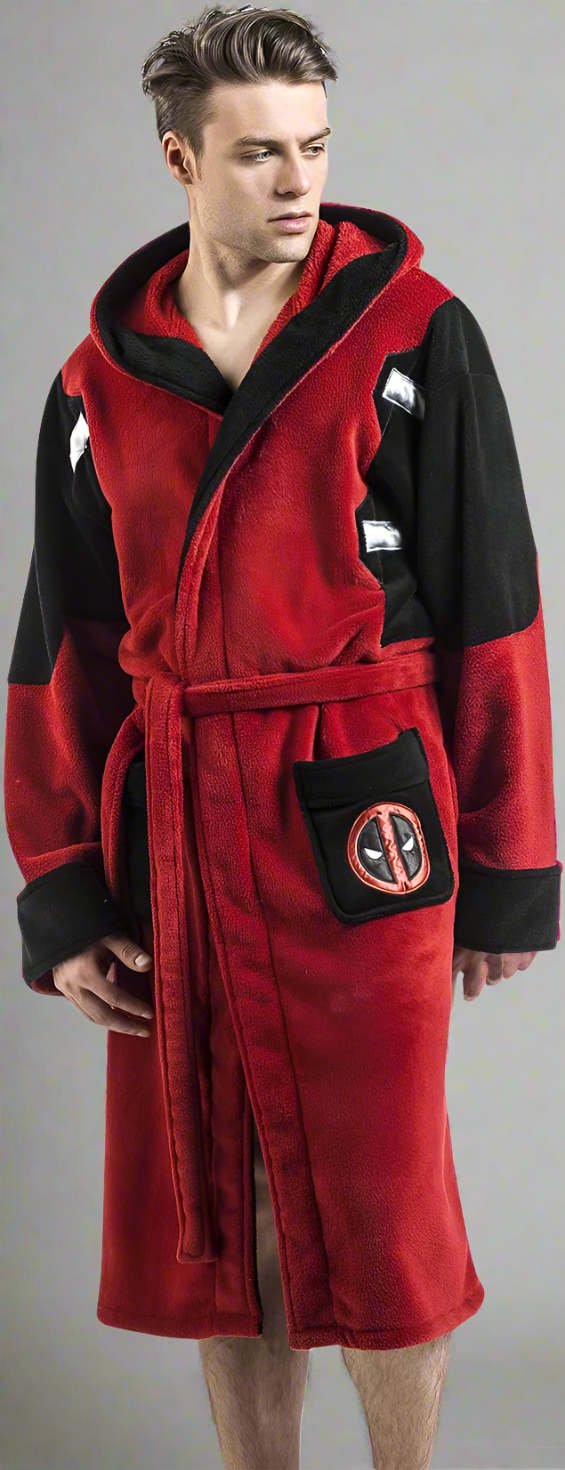 Deadpool  Marvel Fleece Adult Dressing Gown Bathrobe Red One Size