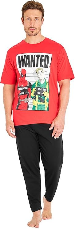 Marvel Deadpool Mens Pyjamas Set, Soft Breathable Lounge Wear Medium