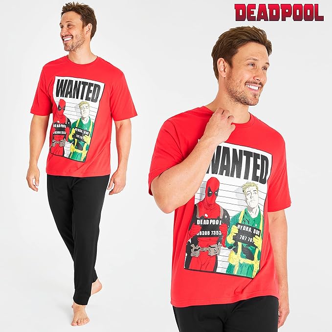 Marvel Deadpool Mens Pyjamas Set, Soft Breathable Lounge Wear Medium