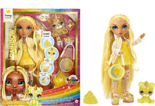 Načíst obrázek do prohlížeče Galerie, Rainbow High Fashion Doll with Slime &amp; Pet - Sunny Madison (Yellow) - 28 cm Shimmer Doll with Sparkle Slime, Magical Pet and Fashion Accessories