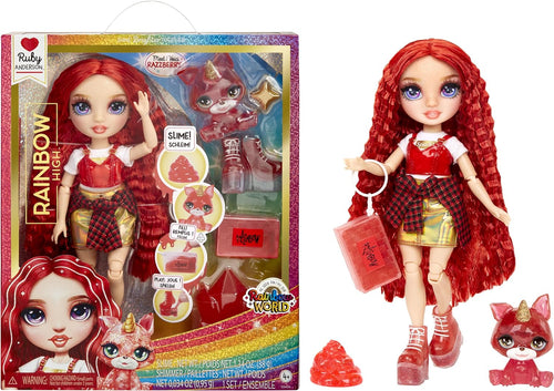 Rainbow High Fashion Doll with Slime & Pet - Ruby Anderson (Red) - 28 cm Shimmer Doll with Sparkle Slime, Magical Pet and Fashion Accessories