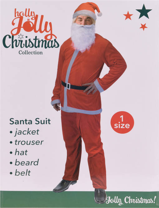 Holly Jolly Christmas Santa Claus Costume Jacket Trousers Hat Beards Belt