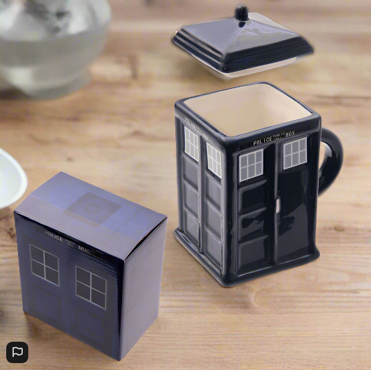 Novelty Ceramic Doctor Who Police Box Square Mug with Lid