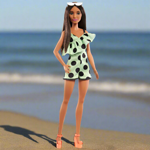 Barbie Fashionistas Doll 200 Green And Black Spotted Dress