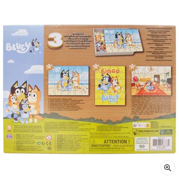 Bluey Wooden Puzzle 3 Pack and Storage Tray