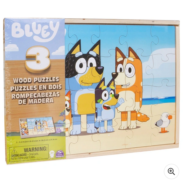 Bluey Wooden Puzzle 3 Pack and Storage Tray