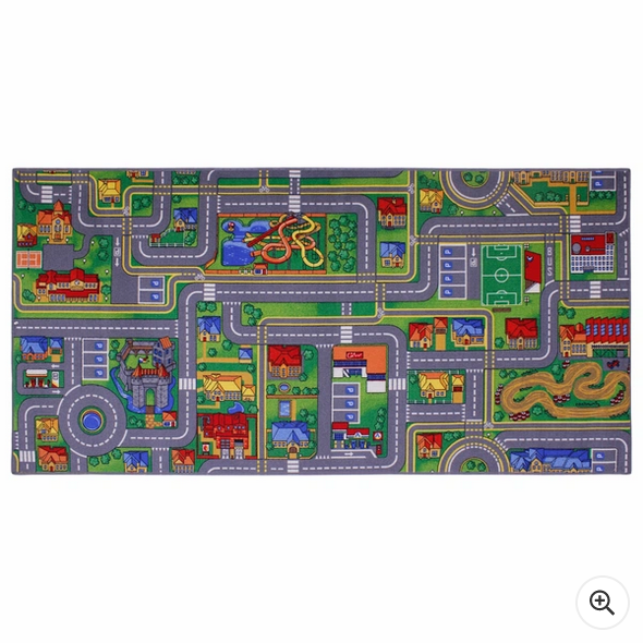 Children's Kids Rugs Town Road Map Dimensions: 95L x 200W x 1H cm