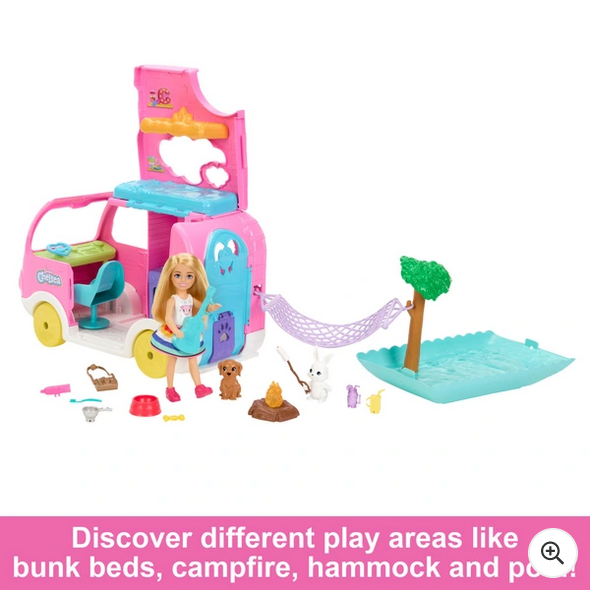 Barbie Club Chelsea 2-in-1 Camper Playset with 2 Pets & Accessories