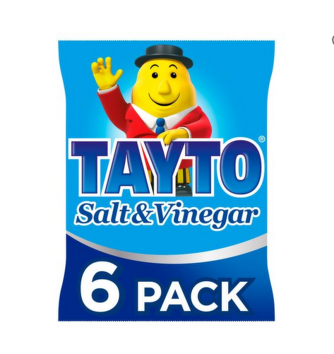 Tayto Salt & Vinegar Flavour Potato Crisps 6 x 25g Multipack