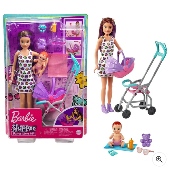 Barbie Skipper Babysitters Pushchair and 2 Dolls Playset