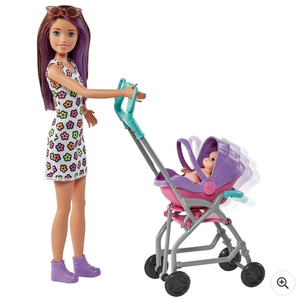 Barbie Skipper Babysitters Pushchair and 2 Dolls Playset